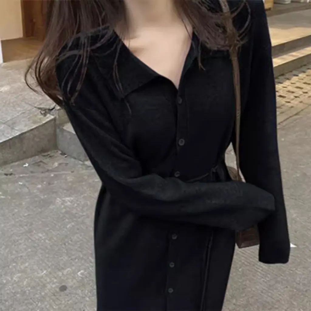 

Women's Autumn Winter Long Sweater Dress Gentle Style Underknee Loose Slimming Bottoming Knitted Clothing