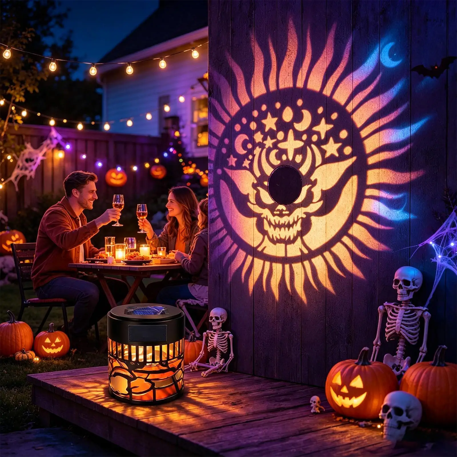 Halloween Projector Light Evil Face Sun Pattern Waterproof Lamp Solar Projector Lights Outdoor For Haunt House Home Indoor