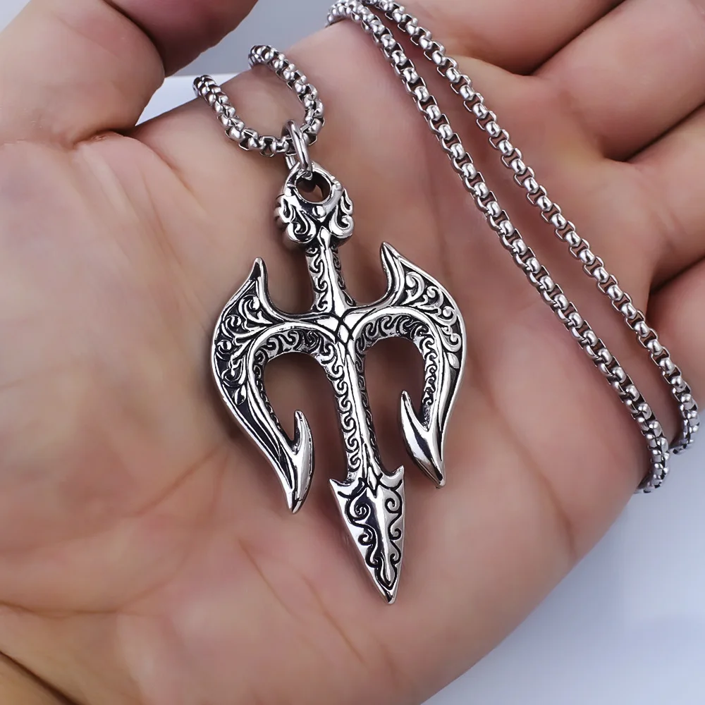 Trident Pendant Necklace Stainless Steel Chains Sea God Norse Viking Mythology Charm Sweater Chain Vintage Amulet Jewelry Gifts
