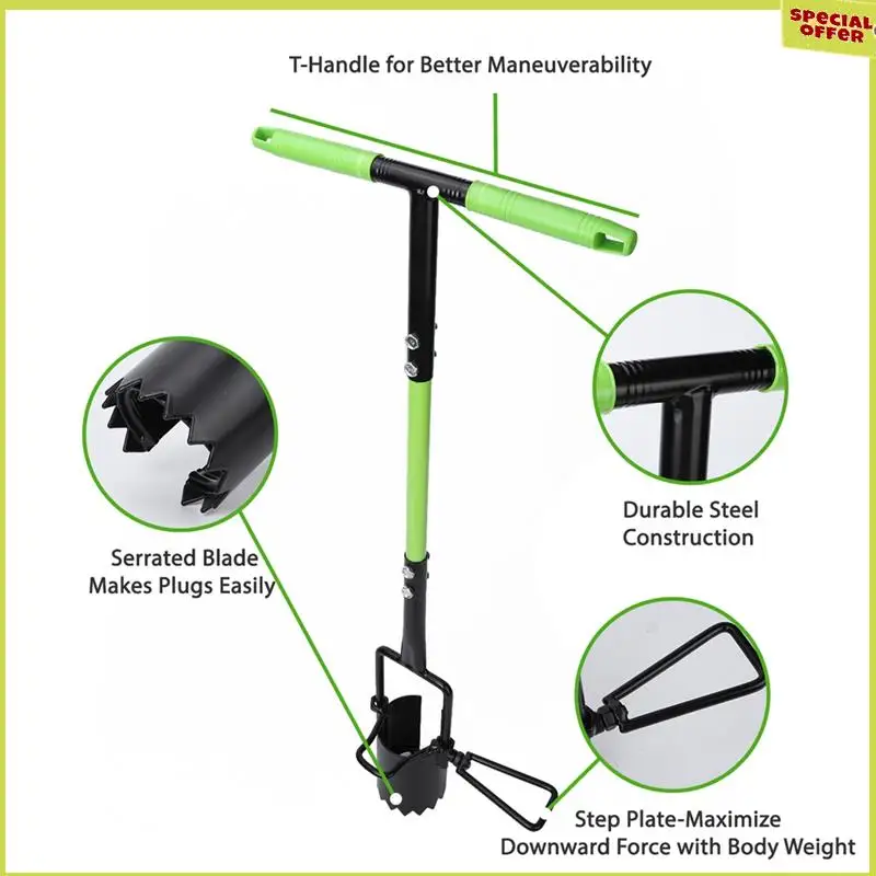 

A34R Bulb Planter Tool Crocus Long Handled Transplanter Comfortable T-Shaped Handle Multi-Purpose Gardening Tool For Weeding
