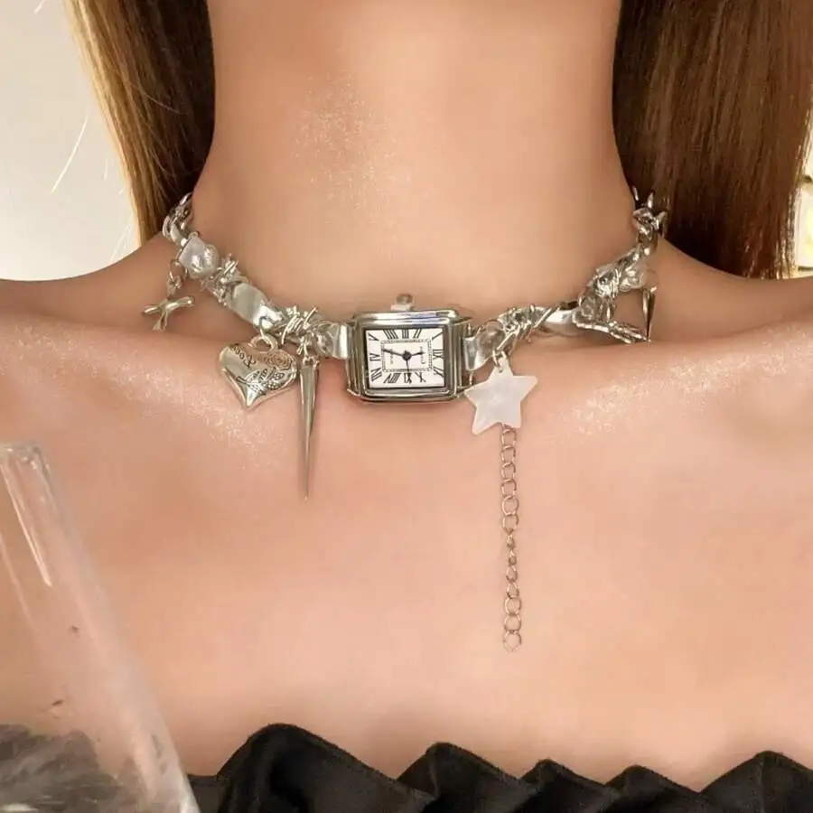 Vintage Multi Element Heart Pendant Choker Necklace