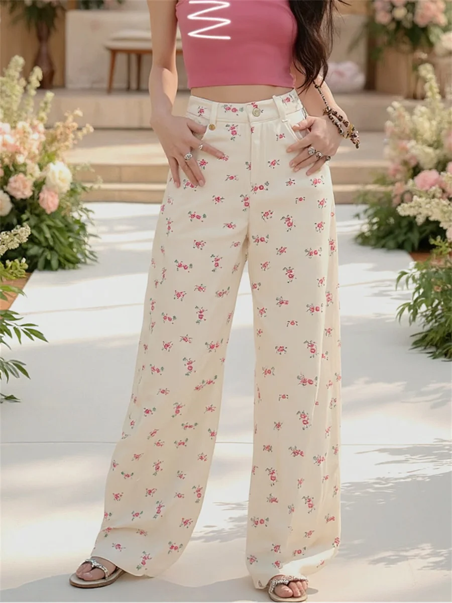 

Милые джинсы с высокой талией и цветочным принтом, мешковатые женские джинсовые брюки, женская одежда, зимние брюки-кюлоты из шерпа, традиционная домашняя одежда, вечерний шик