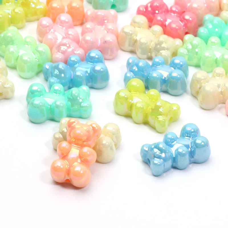 20 stücke 11x18mm glänzende süße Bären perlen Macaron ab Acryl Spacer Perlen für Schmuck machen DIY Armband Halskette Schlüssel bund Charme