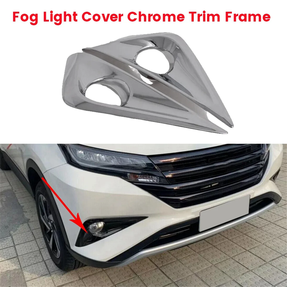 

1Pair Front Fog Light Cover Chrome Moulding Trim for Toyota RUSH 2018-2023 Daytime Running Lamp Grille Frame—L48A