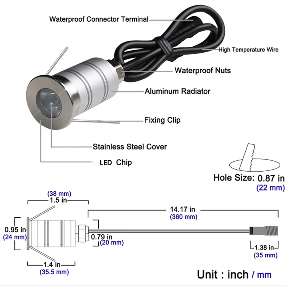 Imagem -04 - Mini Led Deck Luz 12v24v Lâmpada Subterrânea Feijão 15d Jardim Escada Caminho Paisagem Spotlighting Ip67 à Prova Dip67 Água Downlight 1w