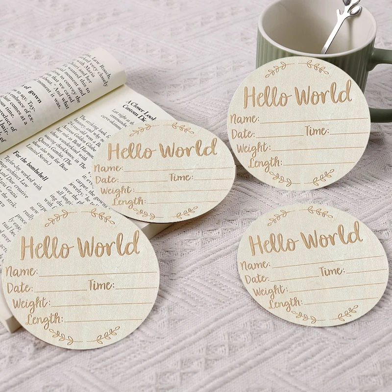 Hello World Newborn Party Wooden Chip Commemorative Card Milestones Card Baby 100 Days Baby Photography Accessories Props