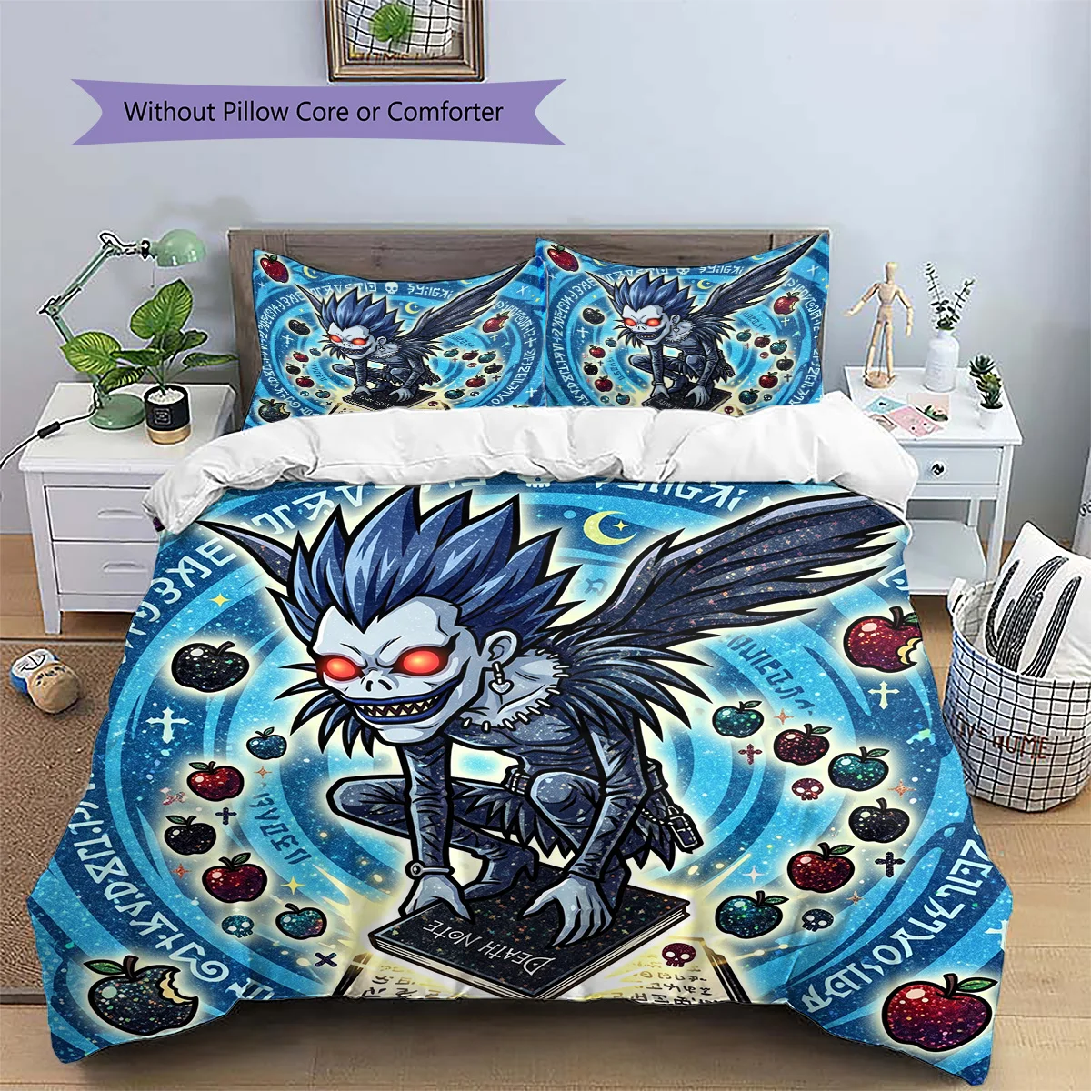 Death Note Patterned Pillowcase & Duvet Cover Set Bedroom Bedding Decor with Anime Style Great Gift for Enthusiasts.-TING