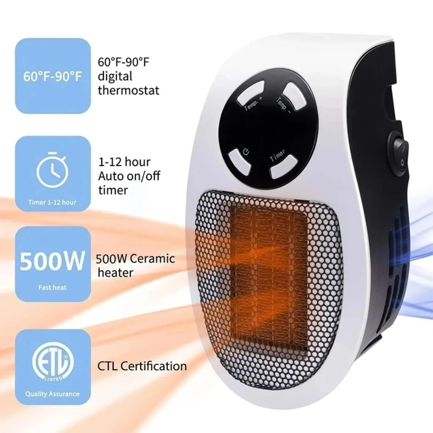 500W Mini Portable Electric Heater With Remote Control Fast Heating For Office Bedroom Energy Saving Space Heater Radiator