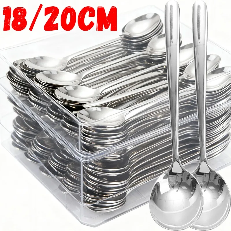 

5-1 шт., ложка для супа из нержавеющей стали, круглая длинная ручка, утолщенные ложки, домашняя кухня, посуда для приготовления пищи, ужина, десерт, ложки для риса