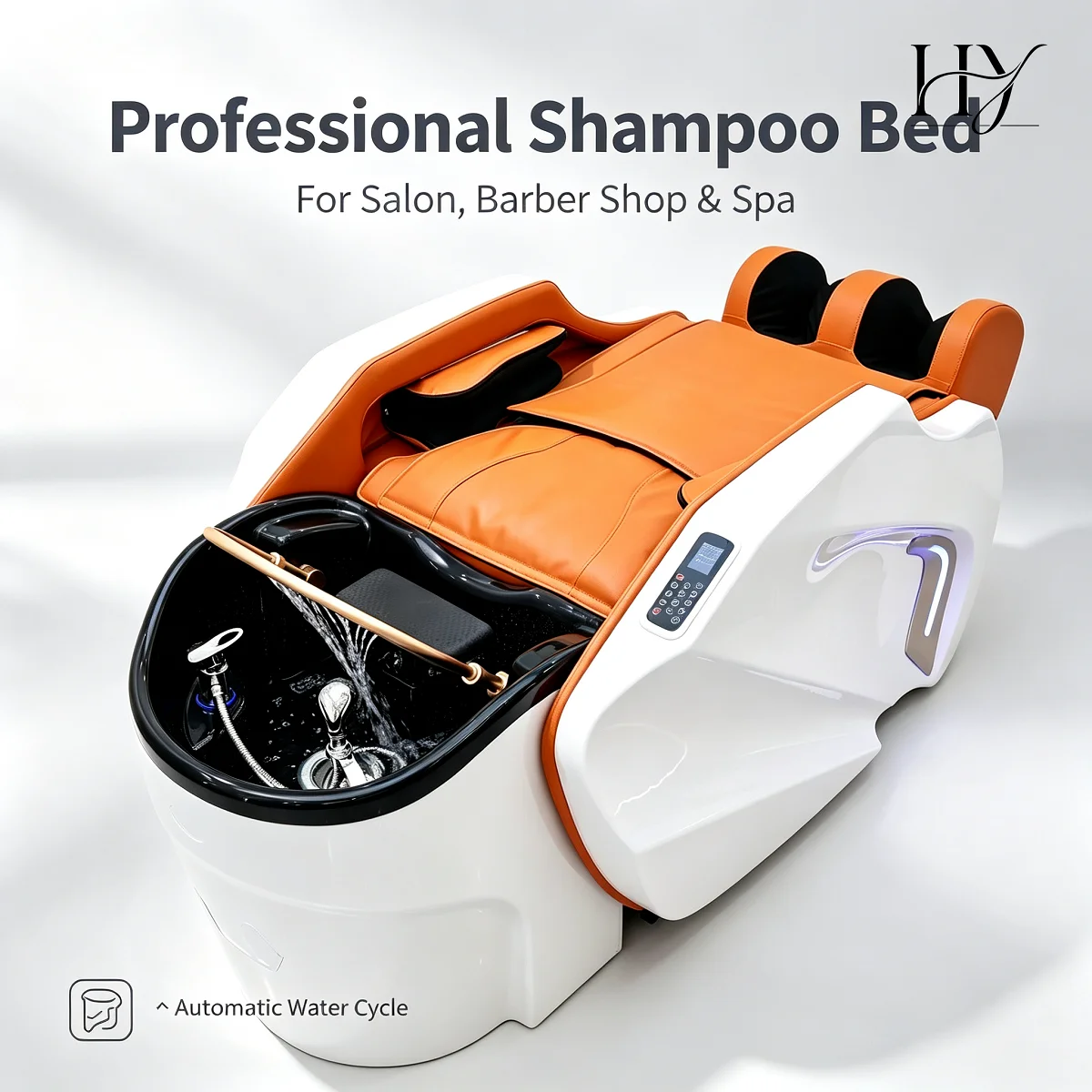 Professional Electric Shampoo Bed Ceramic Bowl Water Circulation Waterfall Head Spa Hair Washing Station for Salon Barber Shop