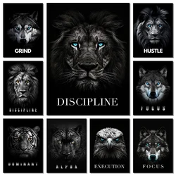 Animal Motivational Wall Art Lion Wolf Leopard Canvas Painting Entrepreneur Quotes Prints Posters Home Office Decor Frameless
