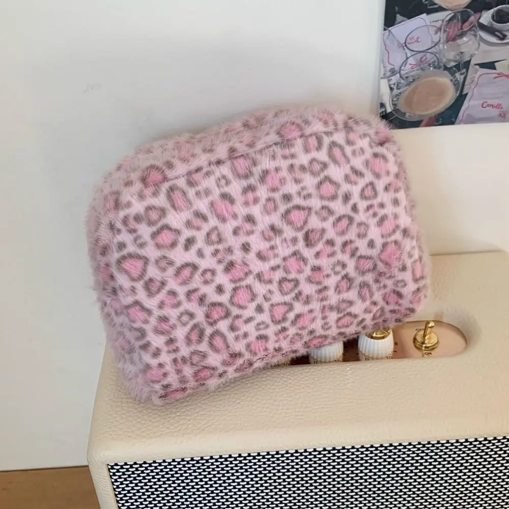 Sac de maquillage moelleux de haute qualité, imprimé léopard, organiseur de toilette portable, grande capacité, sac cosmétique pour filles