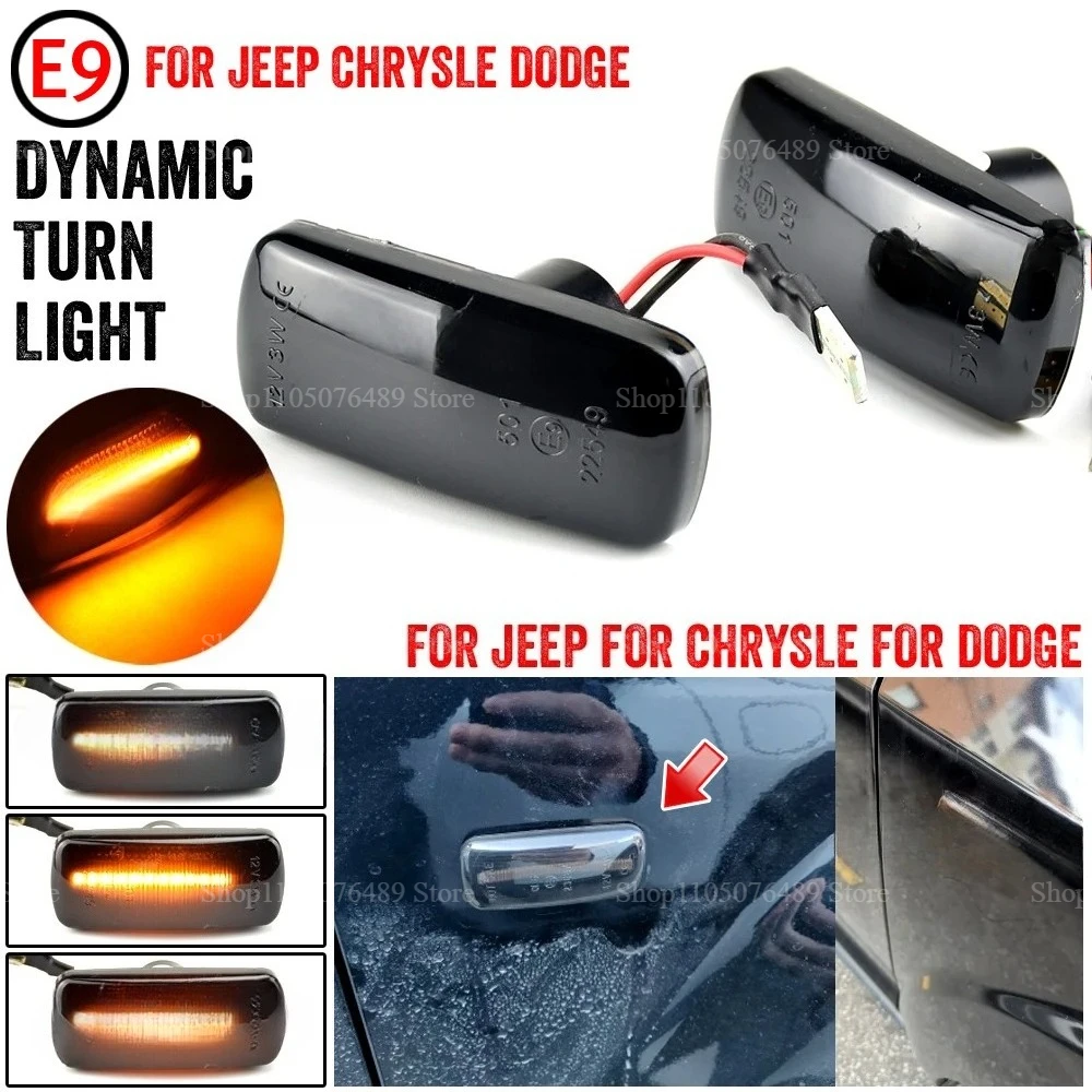 2xDynamic LED Side Marker Light Turn Signal Lamp For Jeep Compass Patriot Dodge Nitro Journey Acenger Fiat Freemont Chrysler 300