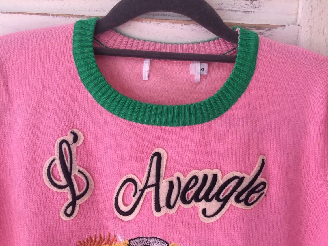 

Organic Cotton Knitted Sweater Women's round Ne Embroidered Letter Tiger Head Color Blo Base irt Commute Sle Long Sve