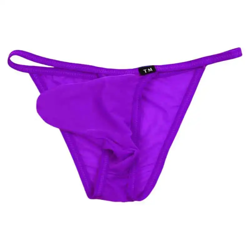 Men's Ice Silk Briefs Thin Strap Elephant Trunk Pouch Elastic Low-rise T-back Underwear