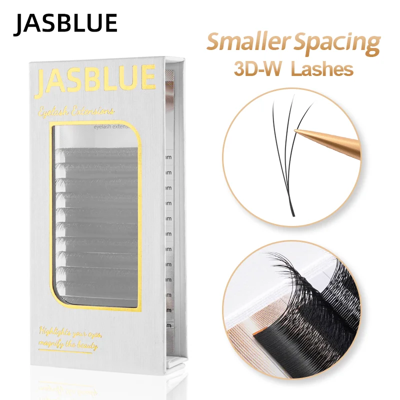 JASBLUE 3D W-Form Wimpernverlängerungen mit kleinerem Abstand, schmale 3D W vorgefertigte Fächer, V-förmige 3D Wimpern, Linienstärke 0,07 mm