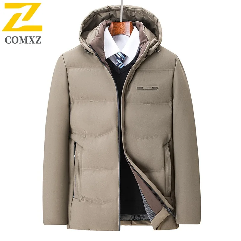 

COMXZ 2025, зимняя теплая толстая хлопковая куртка для мужчин среднего возраста, удобное повседневное пальто в деловом стиле для отца, большие размеры