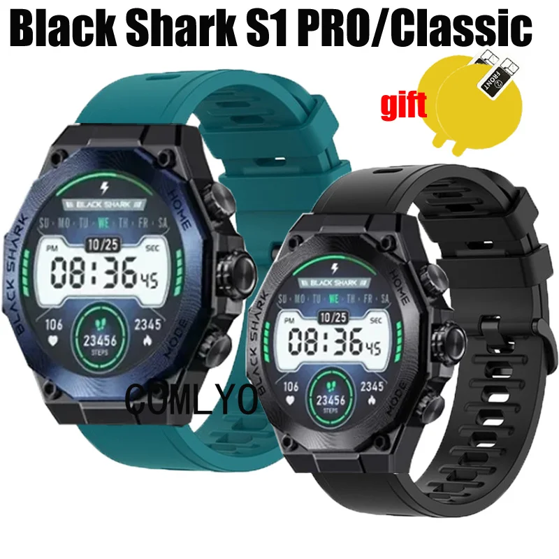 Band For Black Shark S1 Pro Classic Strap Smart Watch Silicone Soft Wristband Bracelet Screen protector film