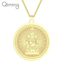 Stainless Steel Lord Ganesha Medallion Men Necklace Lucky Amulet Hindu Pendant Necklace For Women Pagan Necklace