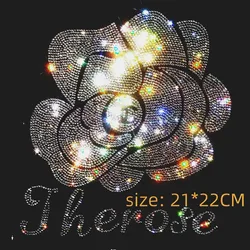 Big Rose Sticker hot fix motivi di trasferimento di strass ferro su trasferimenti di cristallo design ferro su toppe applique