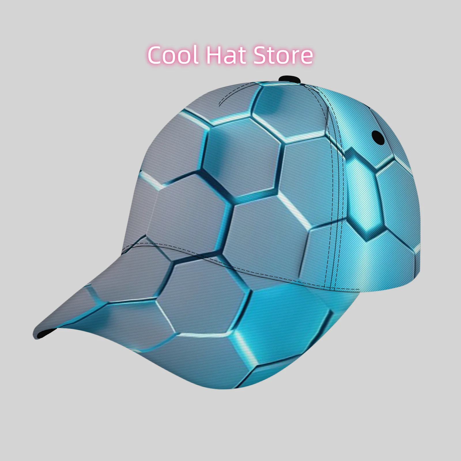 Stylish Turquoise Blue Glossy Dome Cap - Adjustable for All, Featuring a Futuristic Hexagonal Dome Design Suitable for Men, Ligh