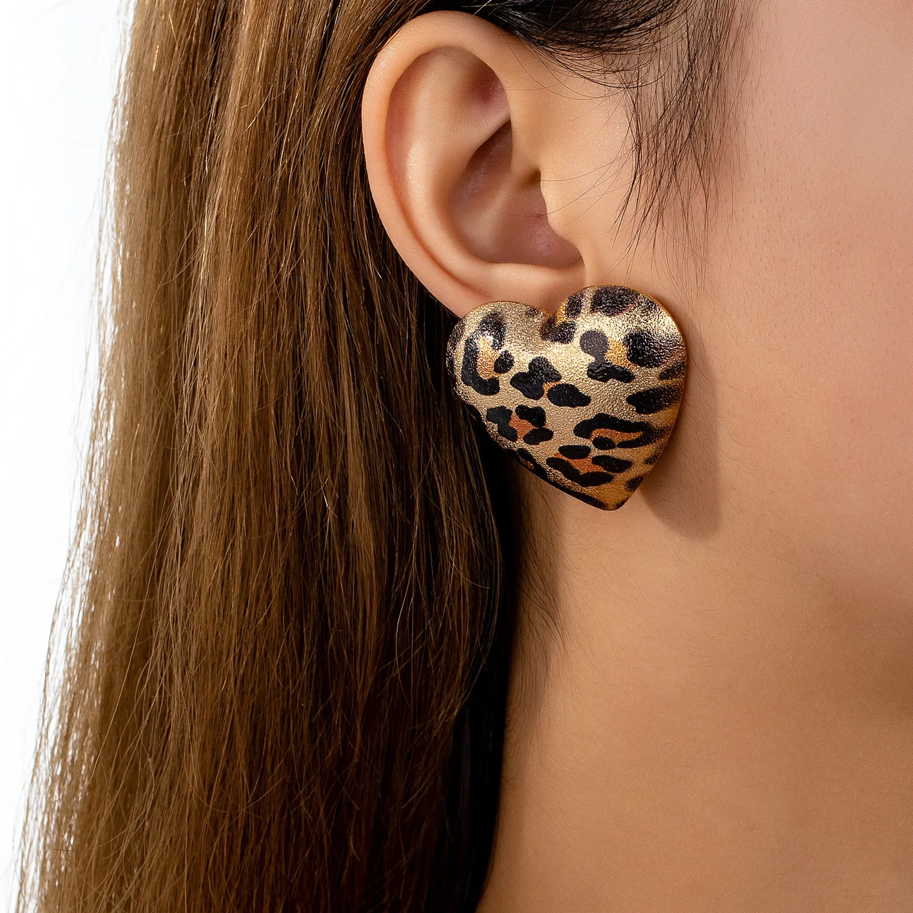 stud earrings for women heart shape leopard print geometric ear accessories daily commute party Gift OL fashion jewelry BE513