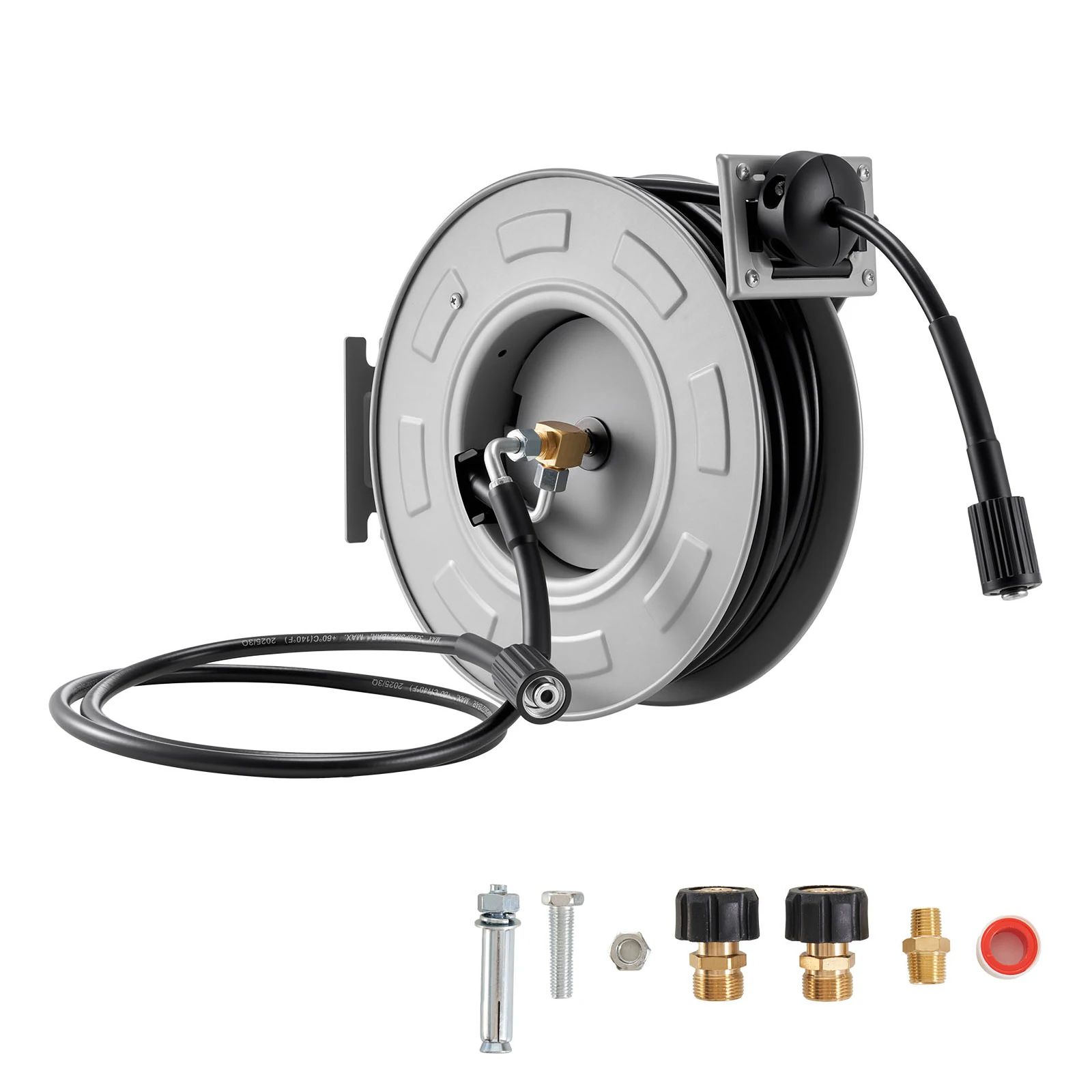 SucceBuy Pressure Washer Hose Reel 65 ft x 1/4 in Retractable Power Washer Hose Reel 3200PSI Max Auto-Rewinding for Car Washing