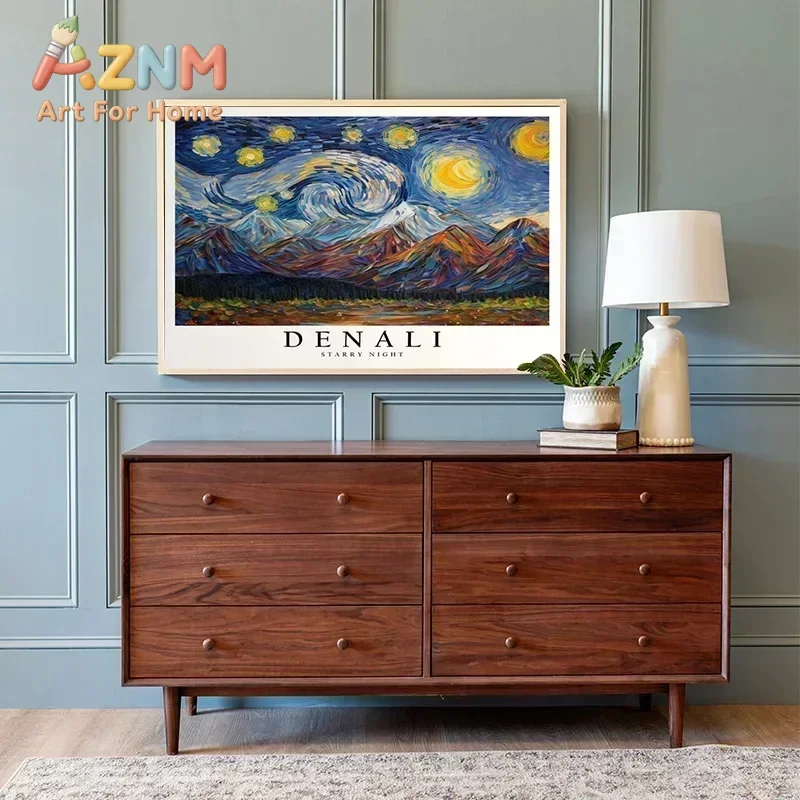 Mount Fuji Baker Kenya Kings Peak Van Gogh Starry Night Poster Print Wall Art Pictures Canvas Painting Living Room Home Decor