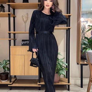 Odimi-Pelsado Frauen plurisches Einkommen, Ausschnitt in O, Langarm, dünn, Knöchellänge, elegant, klassisch, fashion, 2023 8 Hauptverkäufe rosa Kleid rosa - №8