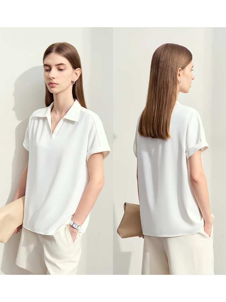 Amii Minimalism 2024 Summer New Solid Shirts & Blouses For Women Lapel V-neck Raglan Sleeve Female Basics Chiffon Shirt 12442256