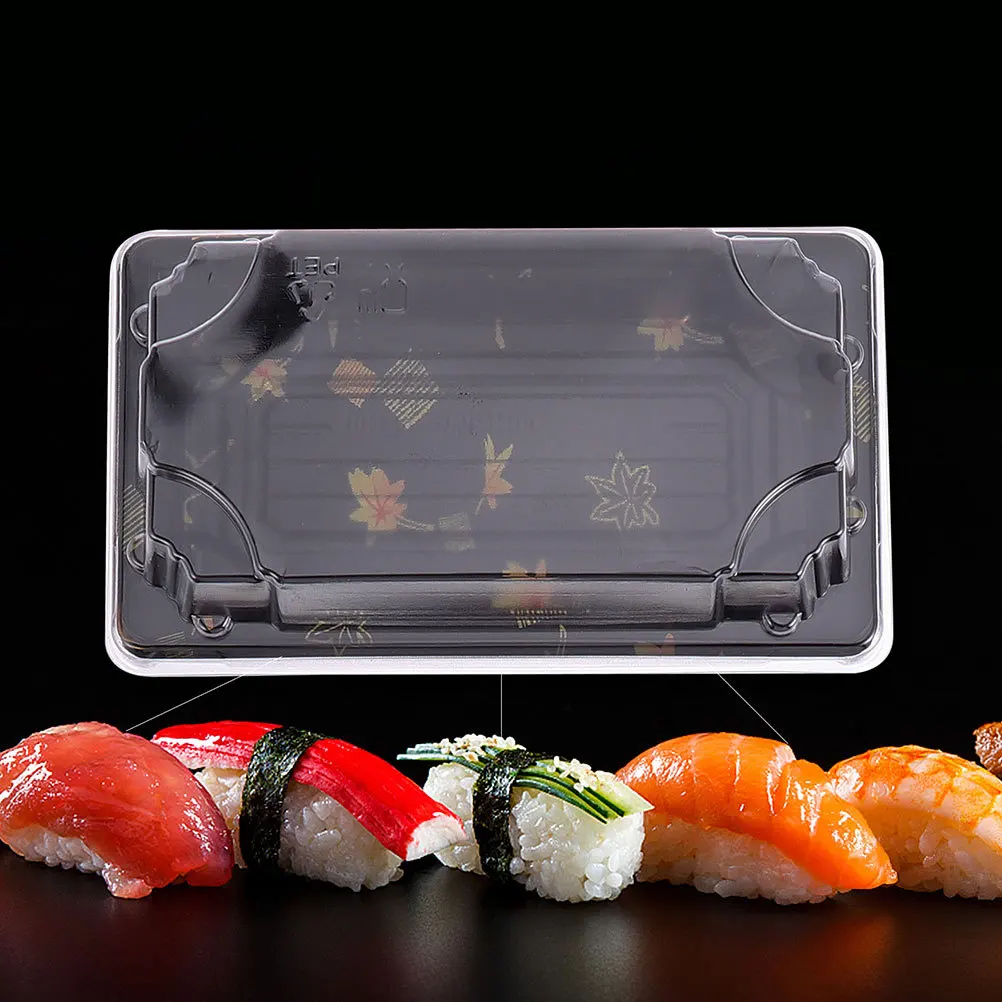 25Pcs Disposable Sushi Box Plastic Food Container for Take Away Packaging Leak Proof Sushi Trays for Picnic Office School Use