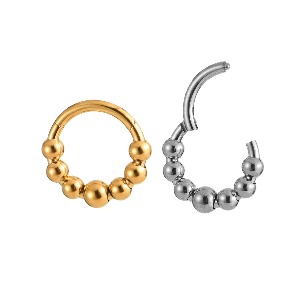 QM ASTM F136 Titanium Bead Clusters Septum Hinged Clicker Nose Hoop Ring Earrings Body Piercing Jewelry