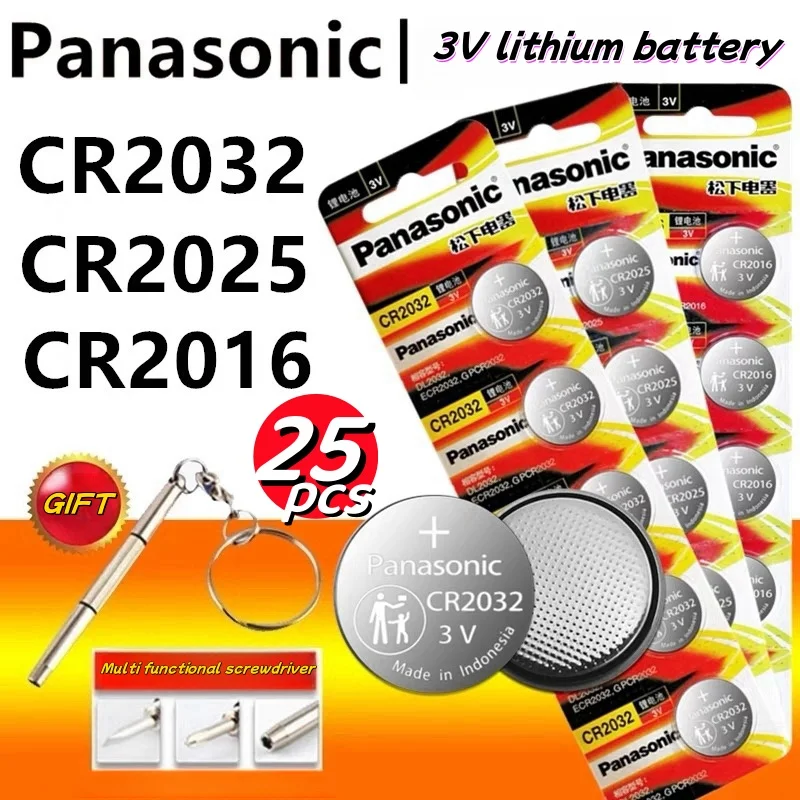 

Original Panasonic 25PCS CR2032 CR2025 CR2016 CR1632 3V lithium battery For Calculator Toy Watch Button cell +Free screwdriver