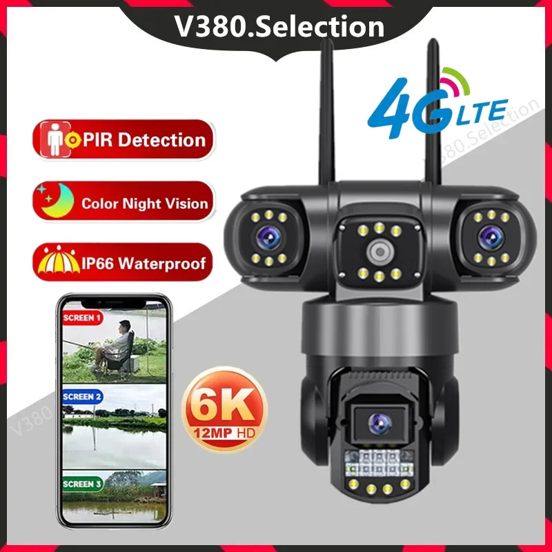 

Three Lens PTZ IP Camera Outdoor 6K HD Three Screen 4G Security Camera Auto Tracking 12MP Wireless CCTV Camera Waterproof V380
