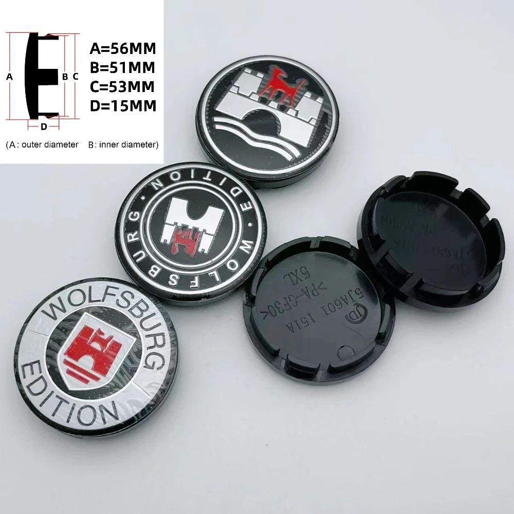 

4pcs 56MM Wolfsburg Logo Emblem Badge Car Wheel Center Caps Wheel Hubcaps Rim Center Dust Cover Replace Car Styling Accessories
