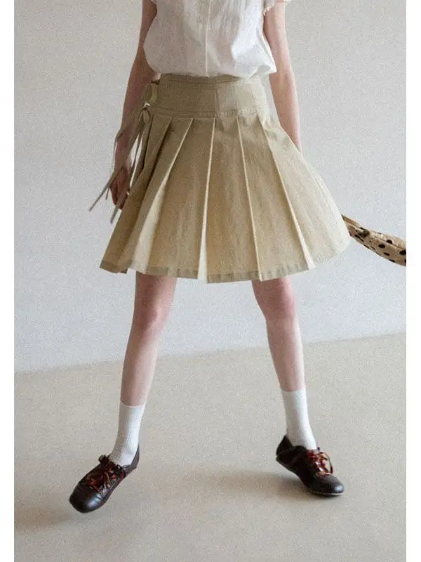 

Retro Tie Design Pleated Skirt Women's Utility Khaki Casual Pleated Skirt High Waist Knot Spring 2026 China