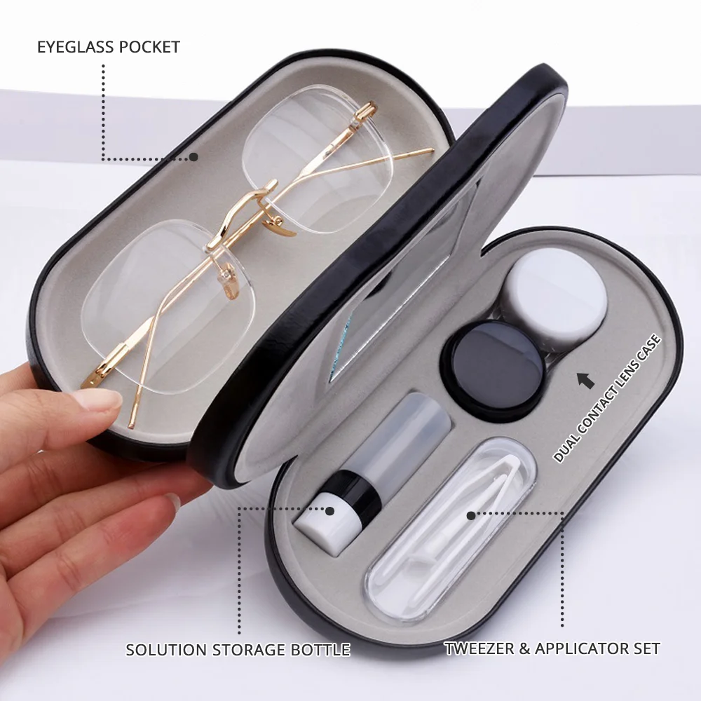 Ralferty 2 In 1 Double Layer Leather Glasses Box Men Women Contact Lens Case Dual Use Eyeglass and Sunglass Storage Aesthetic
