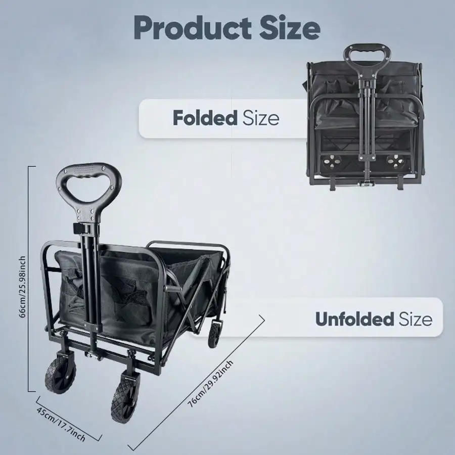 Outdoor Foldable Trolley, 4-Wheeled Cart, Camping Cart With Adjustable Side Table, 360° Swivel Wheels And Retractable Handle, Removable Wheels, Suitable For Beach