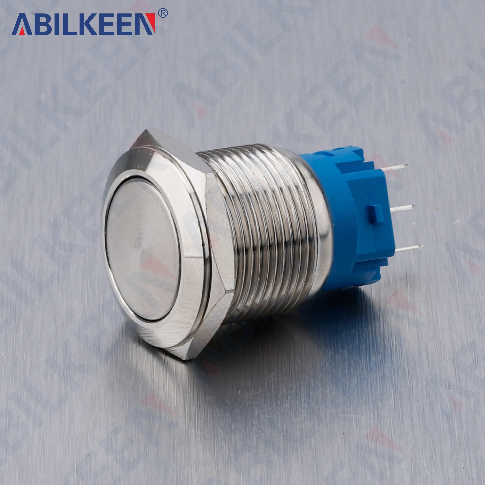 ABILKEEN 19MM Flat Round Surface Momentary/Latching Metal Push Button Switch 1NO1NC 3-250VAC Power Control Switch 3Pin Terminal