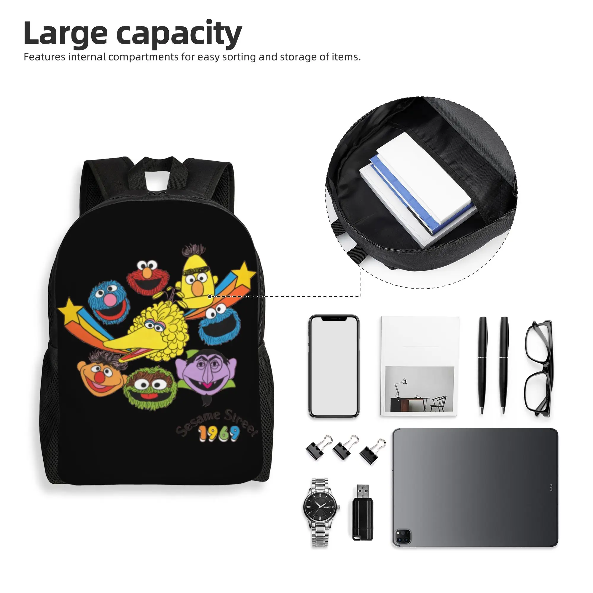 Custom Cookie Monster Backpacks Men Women Basic Bookbag for School College Cartoon Bags view 4