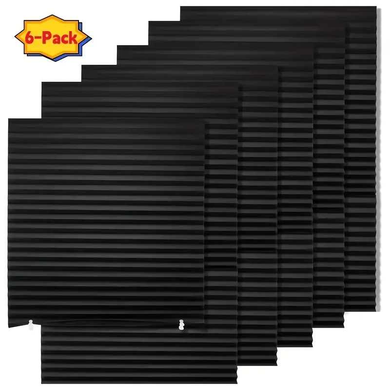 

6 Pack Temporary Blackout Professional Paper Pleated Blinds Self Adhesive Window Shades Portable Privacy Curtains Adjustable Size Easy Installation For Office Room Home, No Tools No Drilling Free Cut Size Temporary Room Darkening Shades