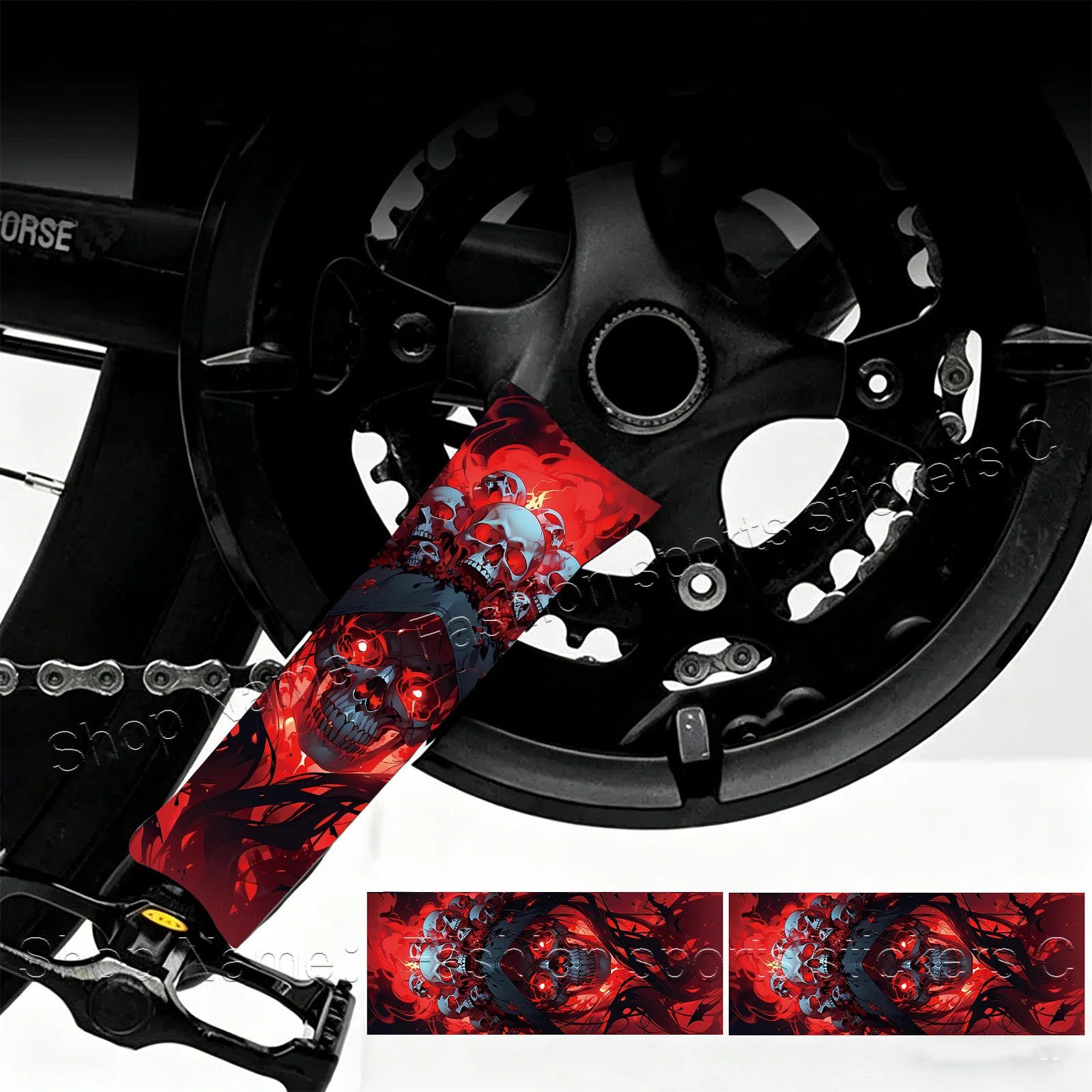 2Pcs Red Flame Skull Crank Arm Protector Stickers, Waterproof Scratch Resistant Decals For Road & Mountain Bikes