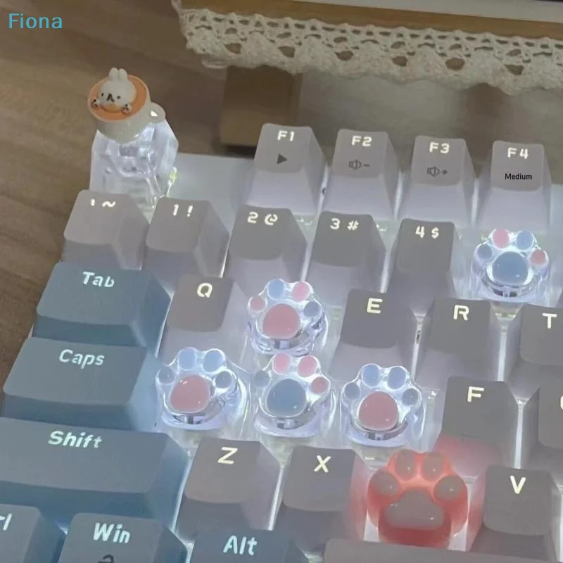 ✔Cute Cat Paw Keycaps - Transparent Resin Custom Keycaps for Mechanical Keyboard (Glowing & Aesthetic Design)