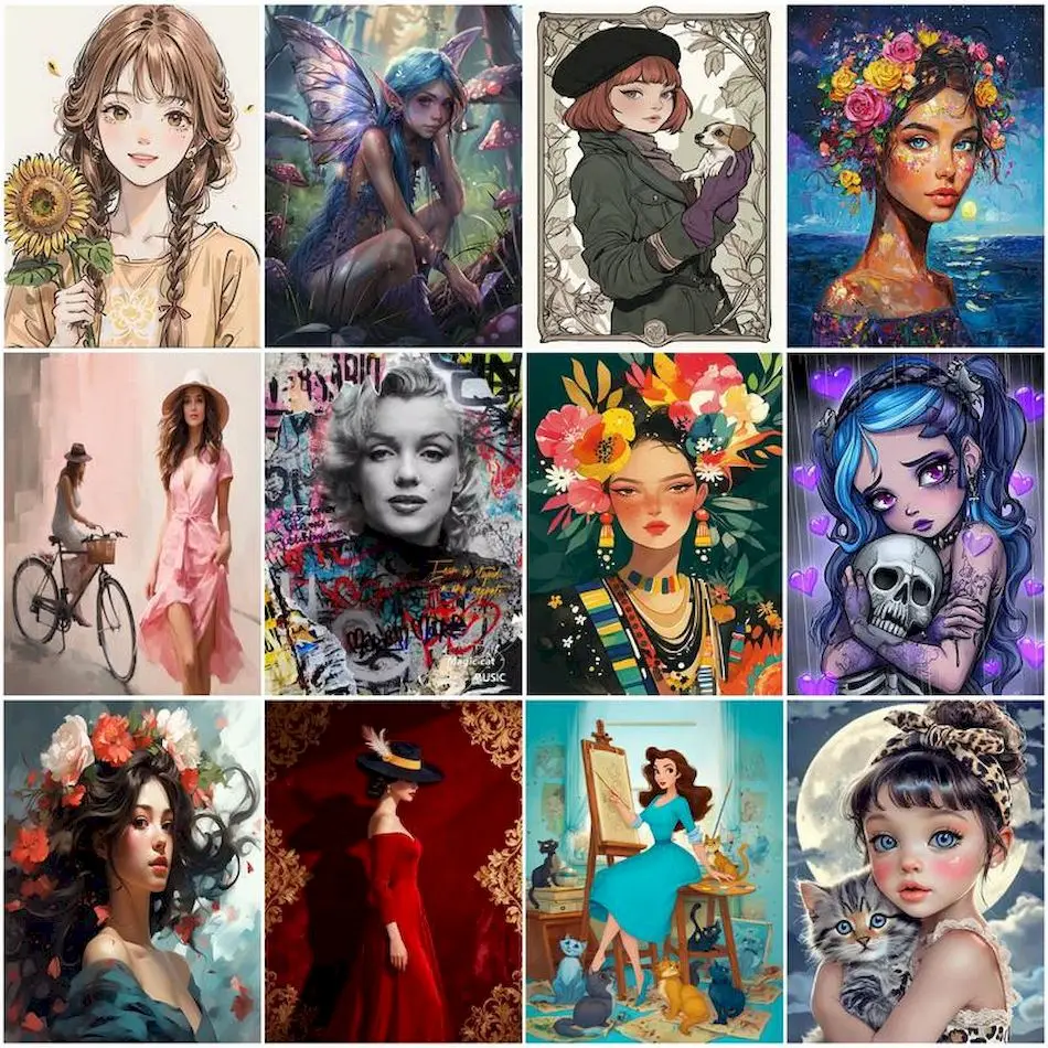 1pc frameless Painting By Numbers Paint Pictures By Numbers Drawing Women girls Canvases For Paint For Adults Set wall decoratio