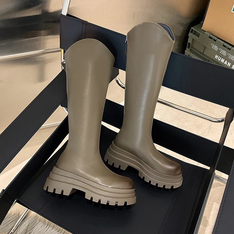 

Winter Women Knight High Boots Fashion Back Zippers Ladies Elegant Platform Flats Long Booties Short Plush Women's Footwear