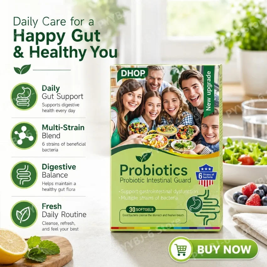 DHOP Probiotics Softgels 30 Count, 6 Strains Bacteria with Olive Leaf Quercetin B12 B2 for Digestive Balance & Gut Flora Support