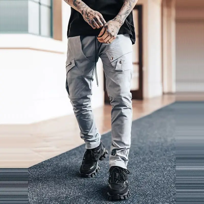 Europe and the United States 2024 new outdoor men's casual and loose large-size straight woven trousers multi-bag sports overall