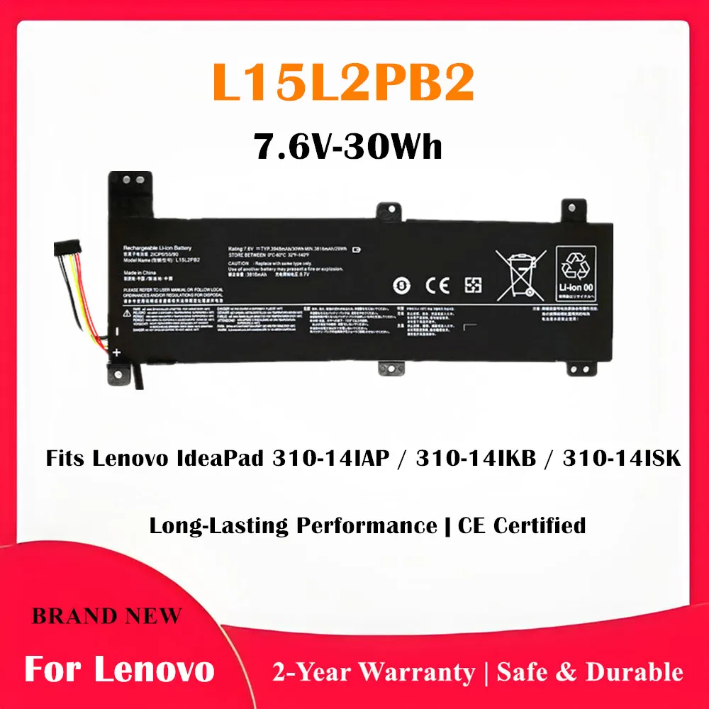 L15L2PB2 7.6V 30Wh Laptop Battery for Lenovo L15M2PB2 L15L2PB3 L15C2PB2 L15C2PB4 L15C2PB6 L15M2PB4 HIGH‑QUALITY A‑GRADE CELLS