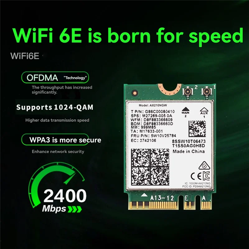 Well Made-AX210NGW Wireless Network Card 6E Card+ 8Dbi Antenna Tri-Band 2.4G/5G/6Ghz Bluetooth 5.3 Wifi Adapter 5374Mbps Laptop