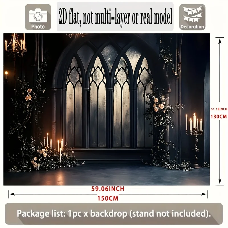 1 piece of Gothic arched window candlelight theme background cloth, made of polyester, suitable for home and wall decoration view 5